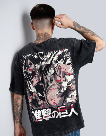 Attack Titan Acid Washed Oversized Tee