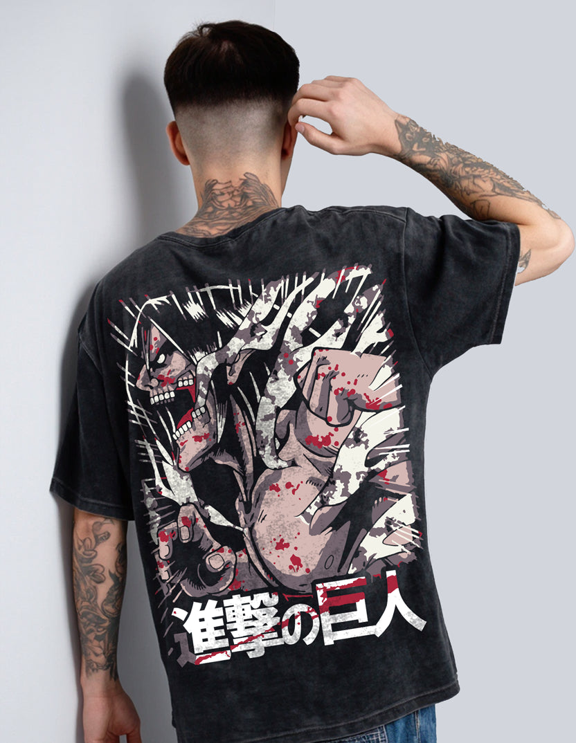 Attack Titan Acid Washed Oversized Tee
