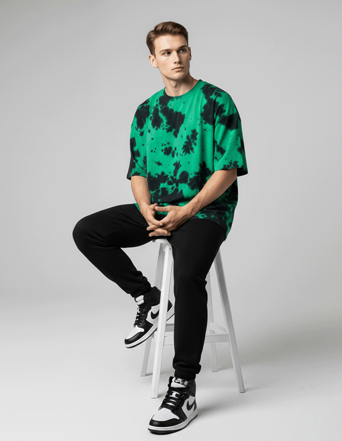 Green Tie Dye Oversized Tee