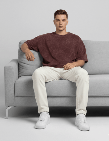 Maroon Acid Washed Oversized Tee