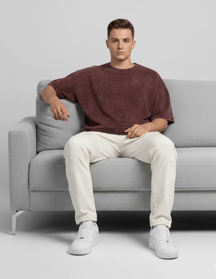 Maroon Acid Washed Oversized Tee