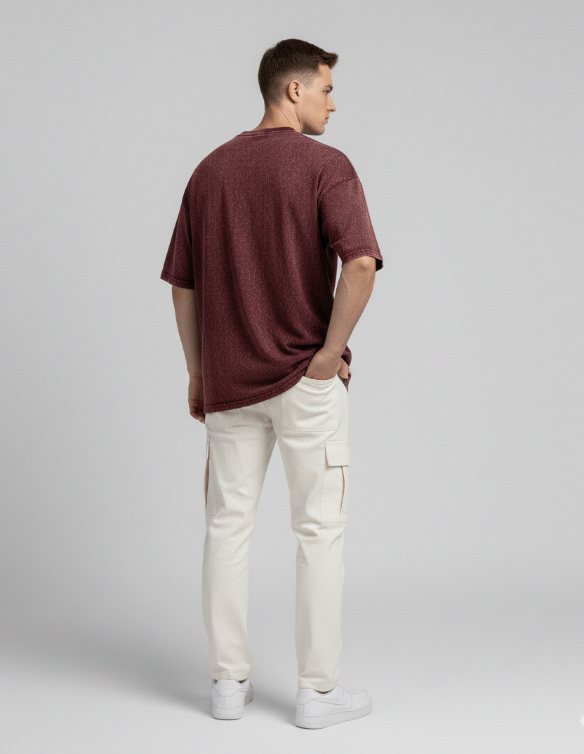 Maroon Acid Washed Oversized Tee