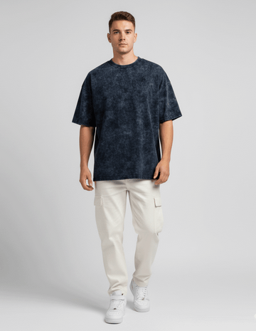 Navy Blue Acid Washed Oversized T-Shirt