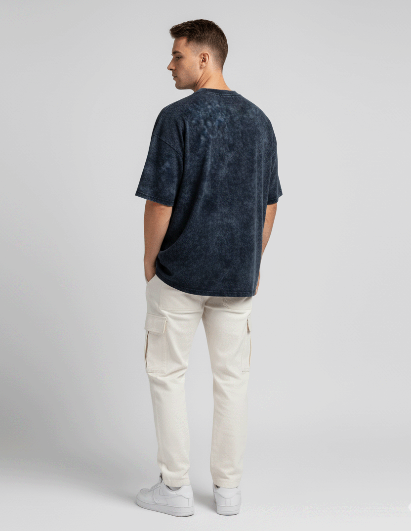 Navy Blue Acid Washed Oversized T-Shirt