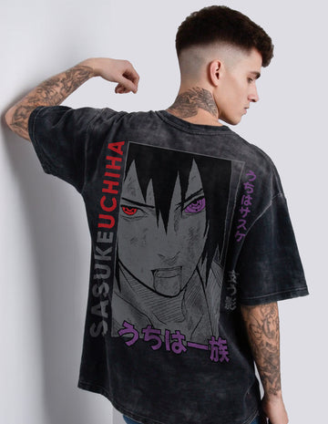 Sasuke Uchiha Printed Acid Washed Oversized Tee
