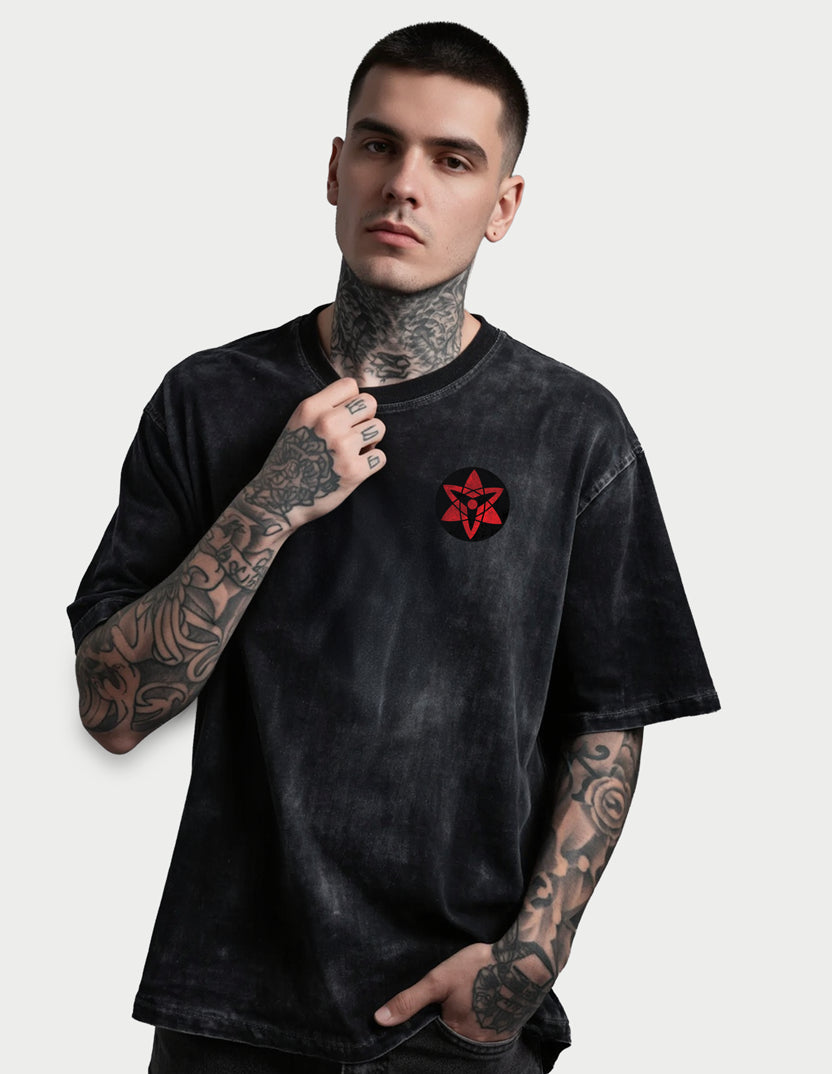 Sasuke Uchiha Printed Acid Washed Oversized Tee