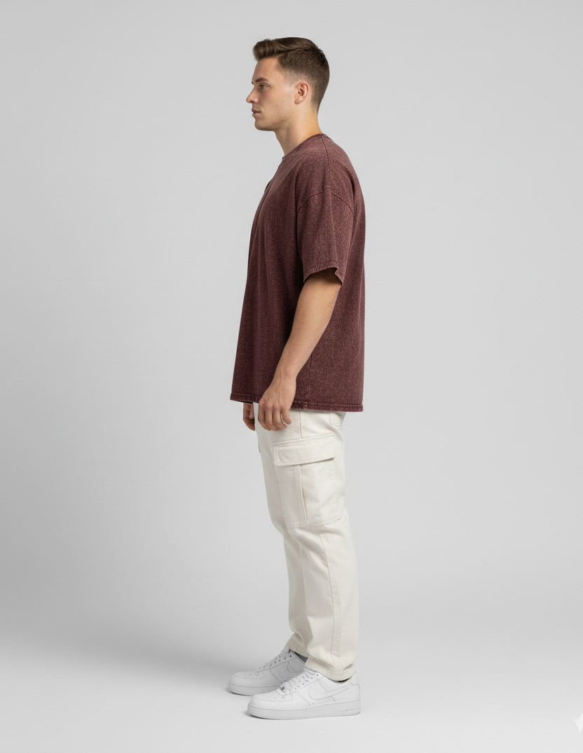 Maroon Acid Washed Oversized Tee